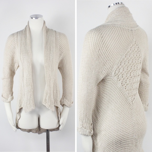 CAbi Sweaters - CAbi Waterfall Drape Neck ivory Crochet Cardigan S